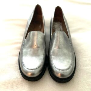 Pewter Faux Leather Loafer with Black Sole 8.5